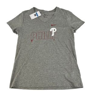New The Nike Tee Philadelphia Phillies Women’s V-Neck T-Shirt Sz M NWT Gray
